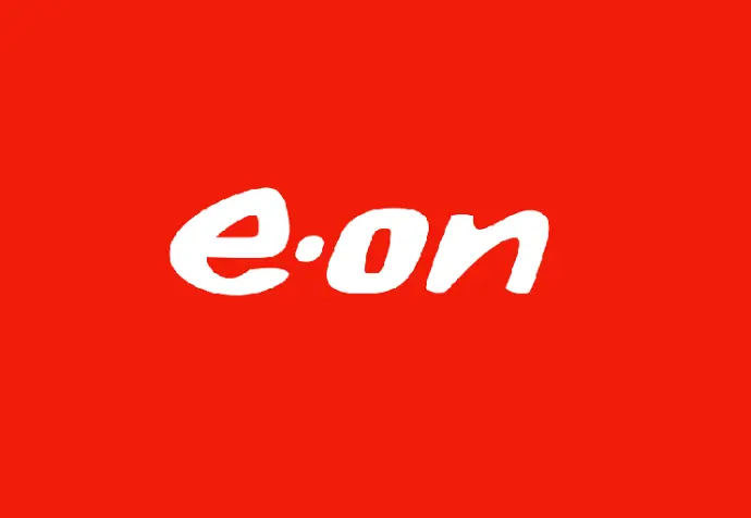 image that represents EON logo on red background