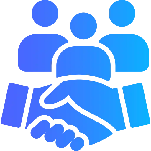 Team collaboration and business partnership icon showing professional handshake under a group of people