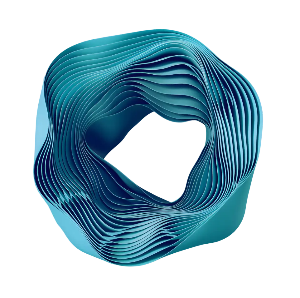 3D abstract blue wavy ring sculpture.